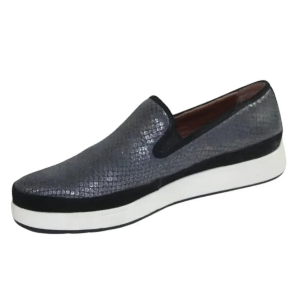 Donald J. Pilner Mickey Snake Gunmetal Gray Black Platform Slip-On, Size 6